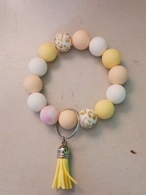 Yellow & Pastel Beaded Tassel Keychain